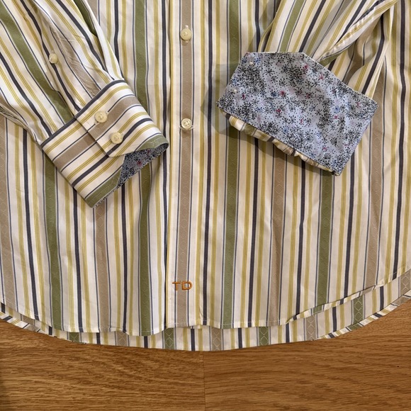 Thomas Dean Shirt Men's Large Multicolor Striped Flip Cuffs 2 Ply Yarn Preppy - Picture 3 of 8